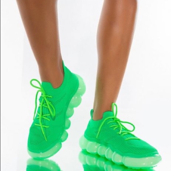 Azalea Wang Green Sock Trainer Retro Fashion Sneaker - Picture 3 of 7